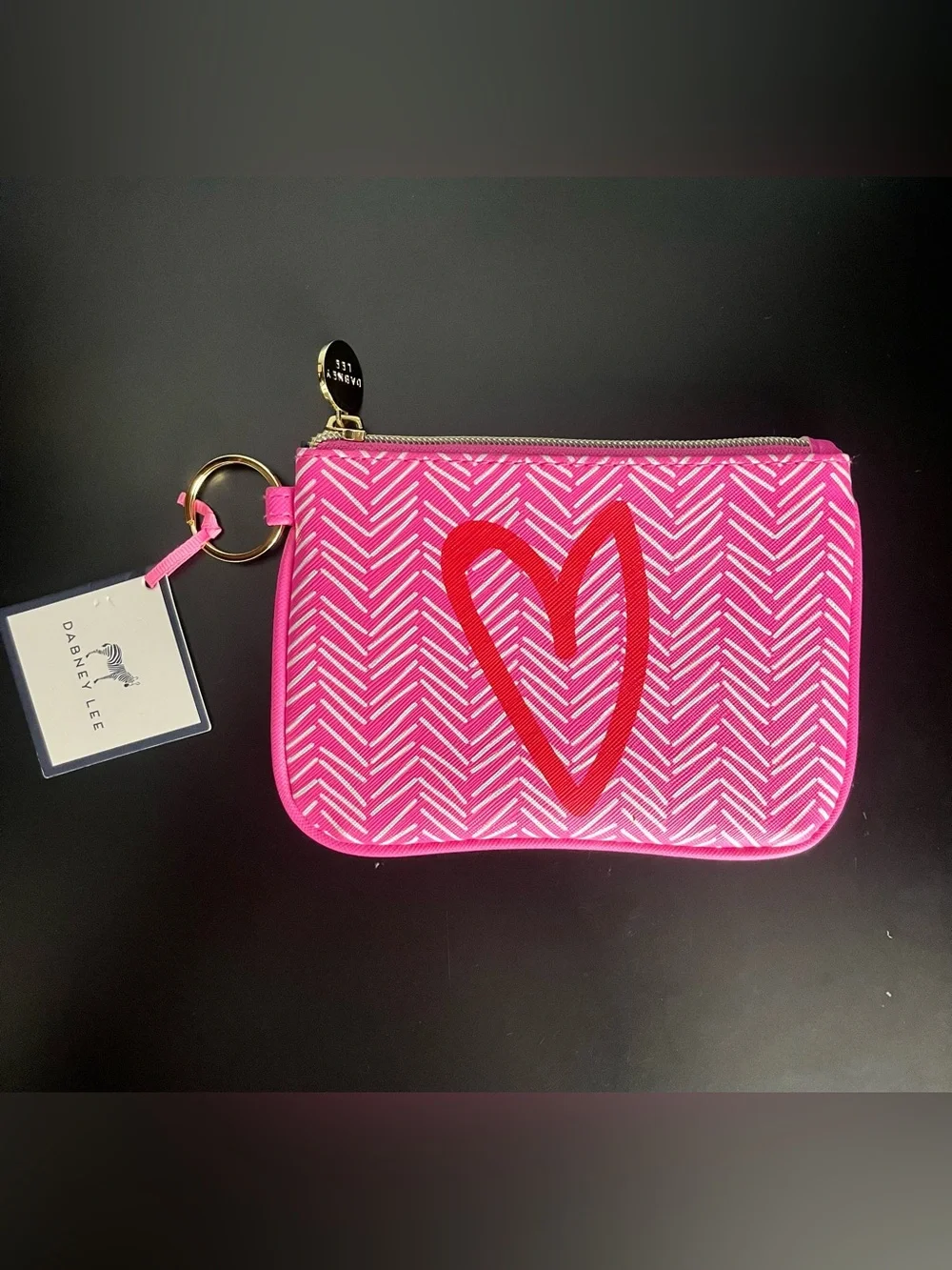 Pink Zip Wristlet Pouch with Red Heart
